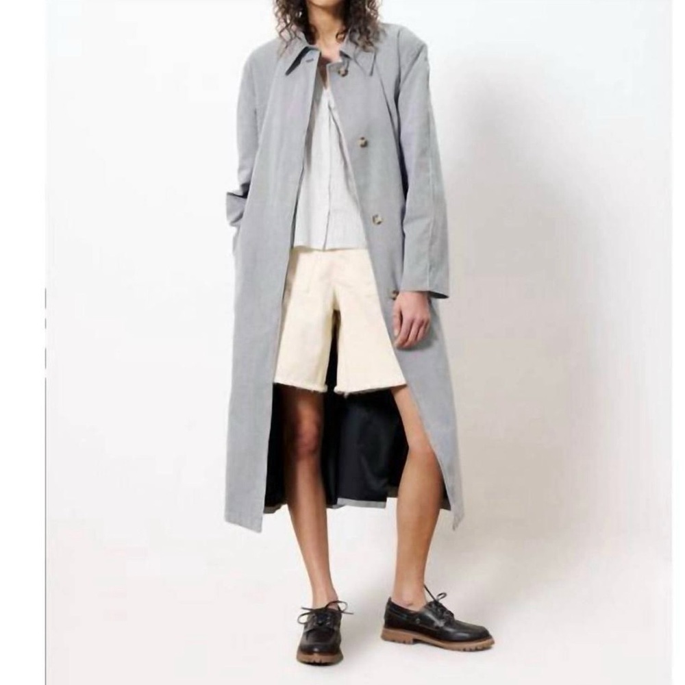 FRNCH Nelcy Pinstripe Trench Coat in Black/White Medium NWT